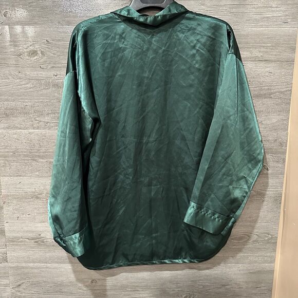 Victoria’s Secret Pajama Shirt Womens Large Emerald Green Satin Sleep Button Up - Picture 7 of 7